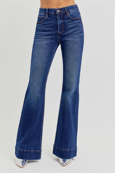 TUMMY CONTROL HIGH RISE FLARE ELASTIC BAND JEANS