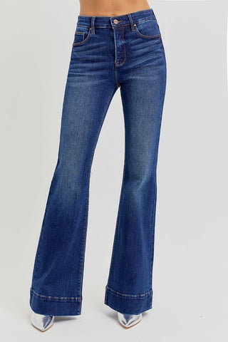TUMMY CONTROL HIGH RISE FLARE ELASTIC BAND JEANS