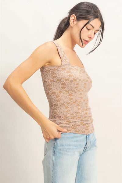 Floral Jacquard Square Neck Top