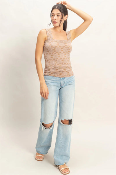 Floral Jacquard Square Neck Top