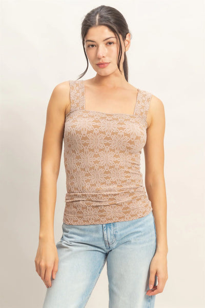 Floral Jacquard Square Neck Top