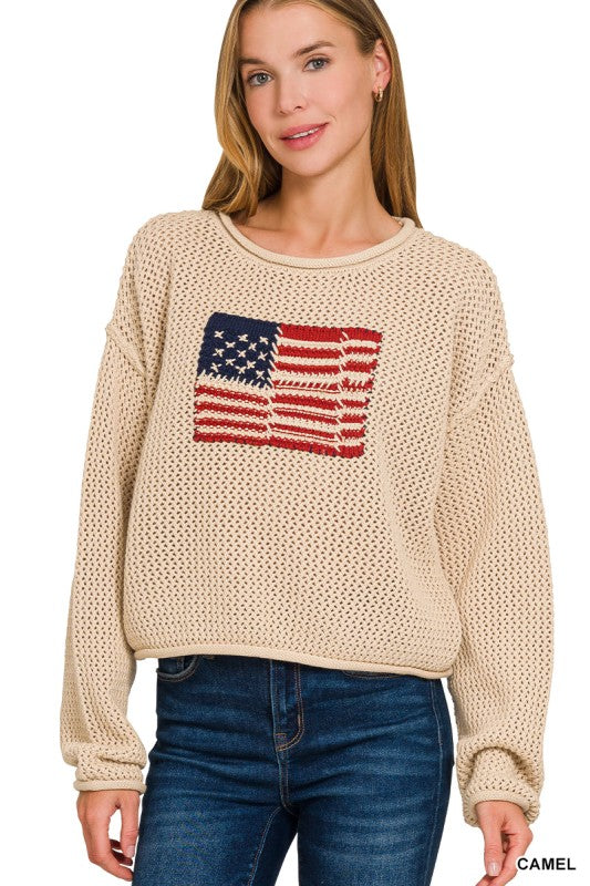 American Flag Crew Neck Sweater