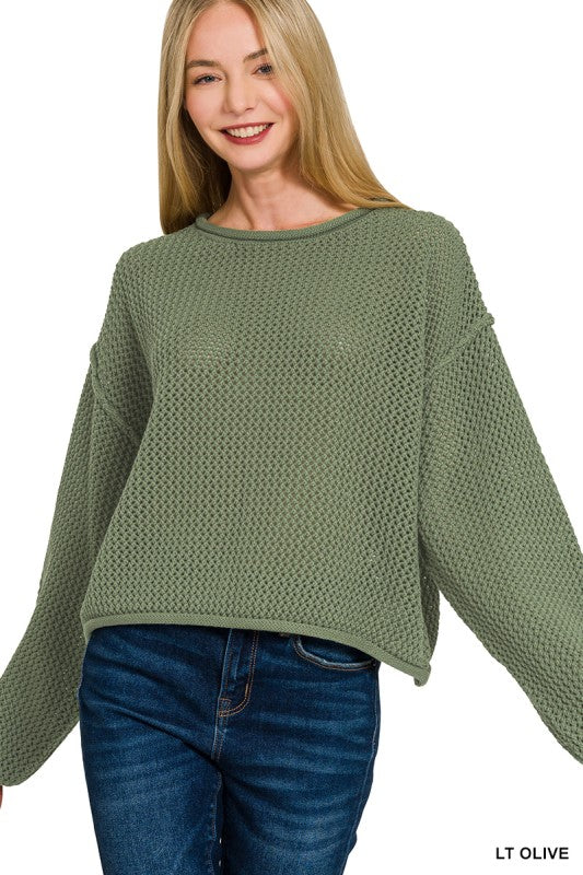 Textured Knit Drop Shoulder Sweater