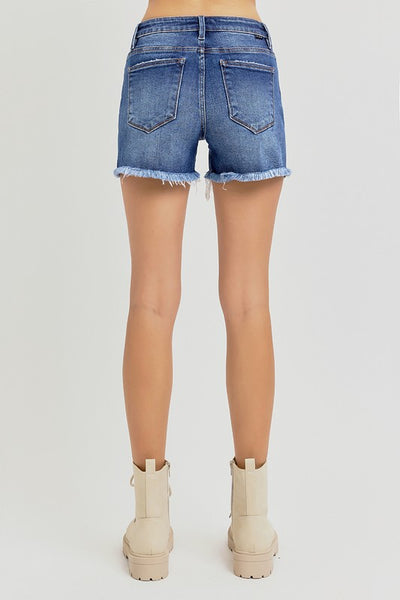 TUMMY CONTROL MID RISE FRAY HEM SHORTS