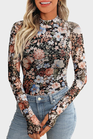Vintage Floral Long Sleeve Mesh Top