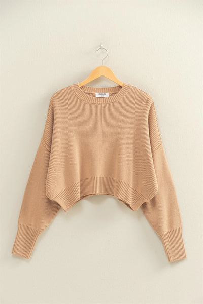 Ribbed Knit Oversized Cropped Sweater