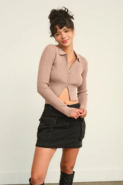 FLAWLESS LOOK RIBBED DOUBLE ZIP TOP