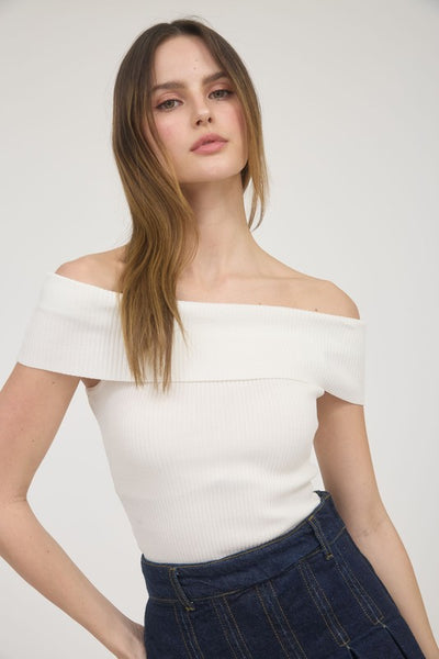 Off The Shoulder Fold Over Sweater Knit Top