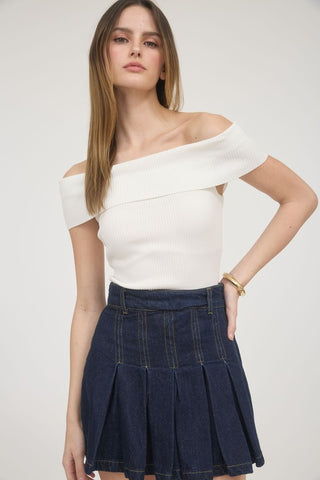 Off The Shoulder Fold Over Sweater Knit Top