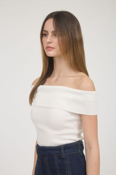 Off The Shoulder Fold Over Sweater Knit Top