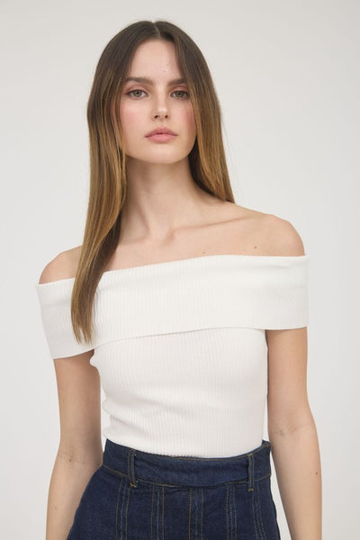 Off The Shoulder Fold Over Sweater Knit Top