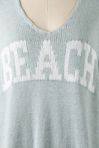 LIGHTWEIGHT BEACH SAYING KNIT V NECK SWEATER TOP