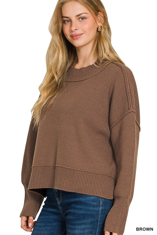 Wide Neck Band Drop Shoulder Sweater
