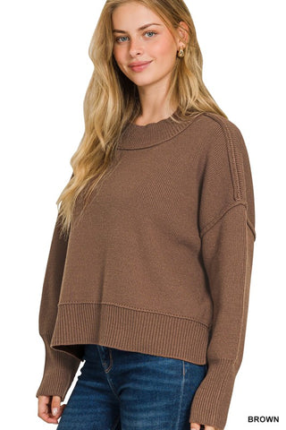 Wide Neck Band Drop Shoulder Sweater