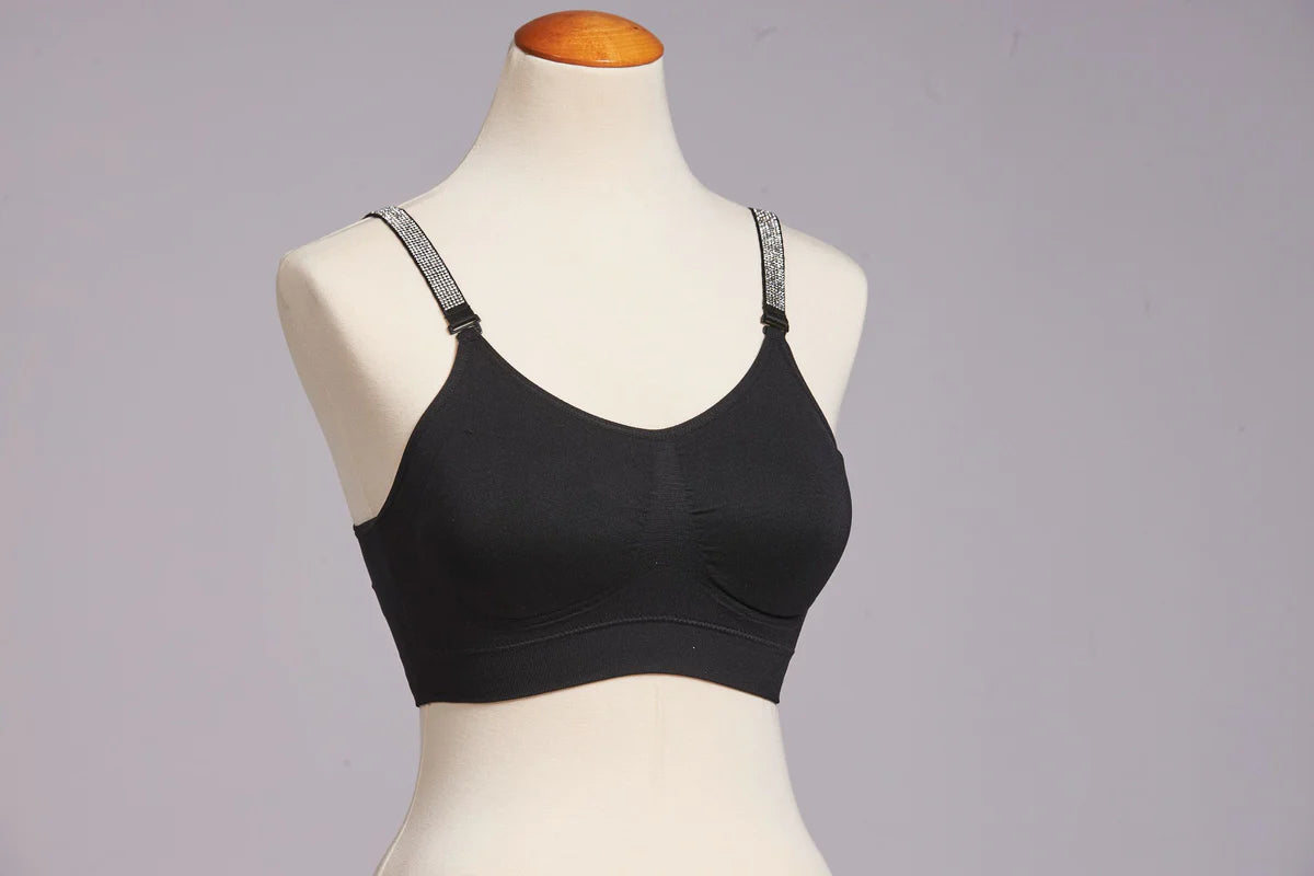 Basic Black Crystal Strap Bra