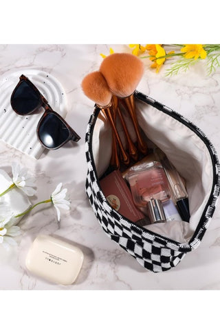CHECKERED COSMETIC MAKEUP POUCH CLUTCH BAG