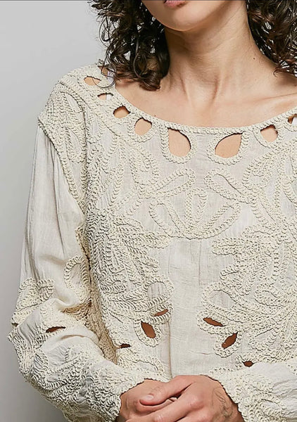 Cropped Long Sleeve Solid Crochet Top
