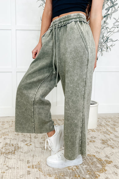 In or Out Wide Leg Cropped Pants Lt Olive