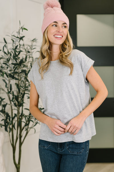 It Starts Here Basic Rolled Sleeve Tee in H Grey