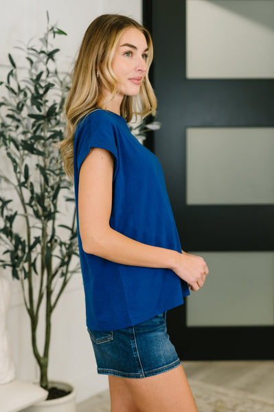 It Starts Here Basic Rolled Sleeve Tee in Lt Navy
