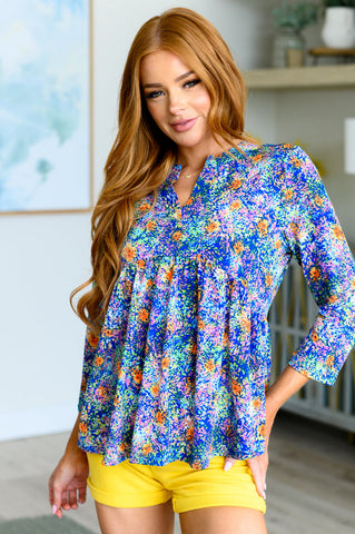 Lizzy Babydoll Top in Royal Multi Fireworks