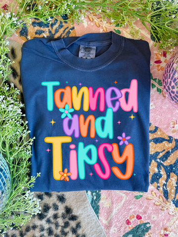 Tanned & Tipsy in Navy Graphic Tee