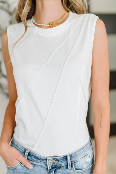 New Normal Pleat Detail Sleeveless Top in White