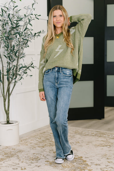 Shock Value V-Neck Sweater in Olive