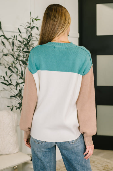 Walk in Central Park Ribbed Knit Color Block Pullover