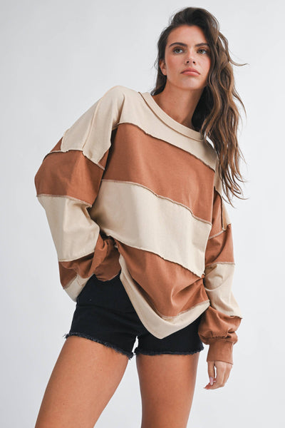 Oversized Color Block Long Sleeve Pullover