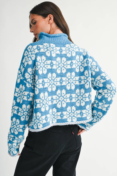 Floral Fair Isle Mock Neck Sweater