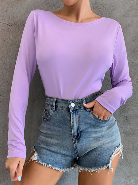 Backless Round Neck Long Sleeve T-Shirt