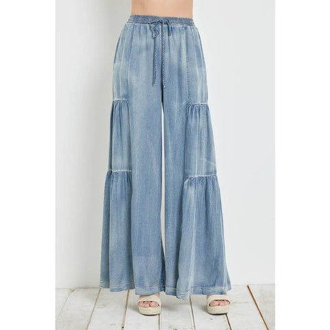 WASHED DENIM WIDE PANTS