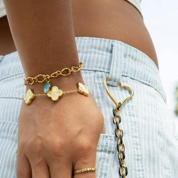 18K Gold PVD Stainless Steel Lucky Clover Charm Bracelet