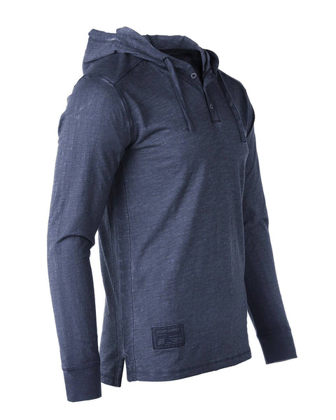 Mens Garment Dyed Casual Long Sleeve Hoodie Henley