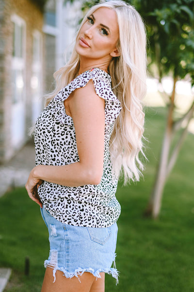 Leopard Ruffled Notched Tank
