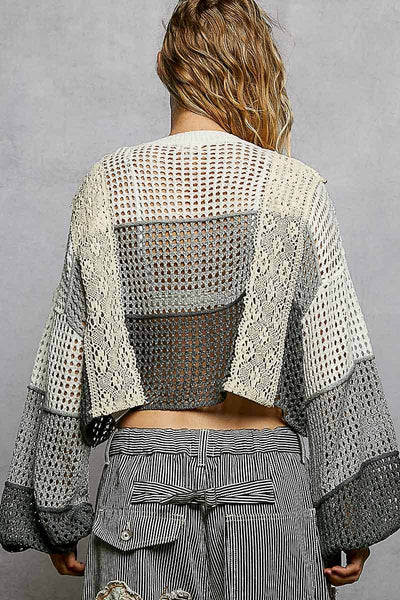 Shell Patch Stripe Weave Thin Sweater Cropped Top