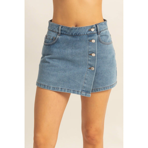 Enzyme Wash Buttoned Denim Skort