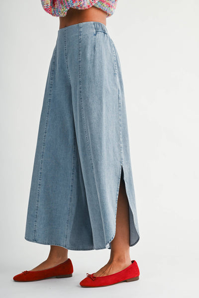 Denim Wash Wide Leg Midi Pants