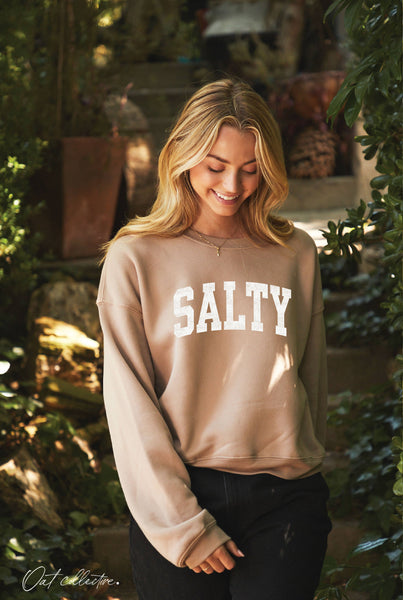 SALTY Mid Cropped length Graphic Fleece Pullover Relaxed Fit