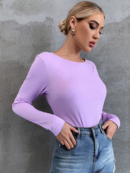 Backless Round Neck Long Sleeve T-Shirt