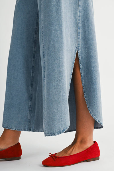 Denim Wash Wide Leg Midi Pants