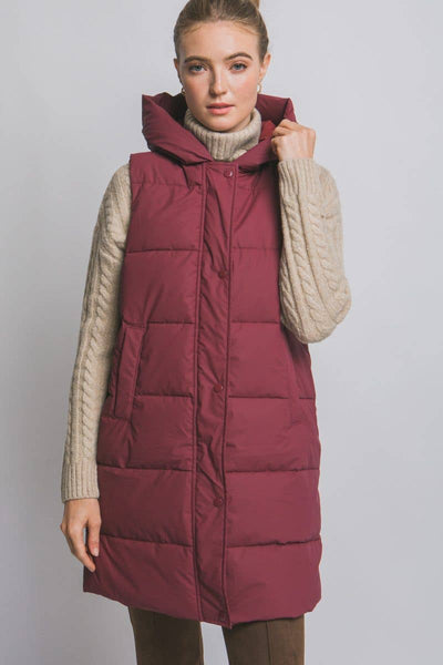 Hooded Long Quilted Puffer Vest