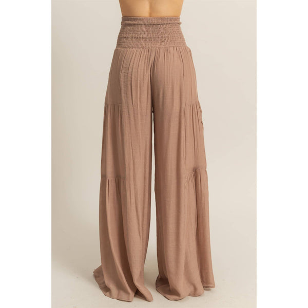 Front Tie Waist Tiered Palazzo Pants
