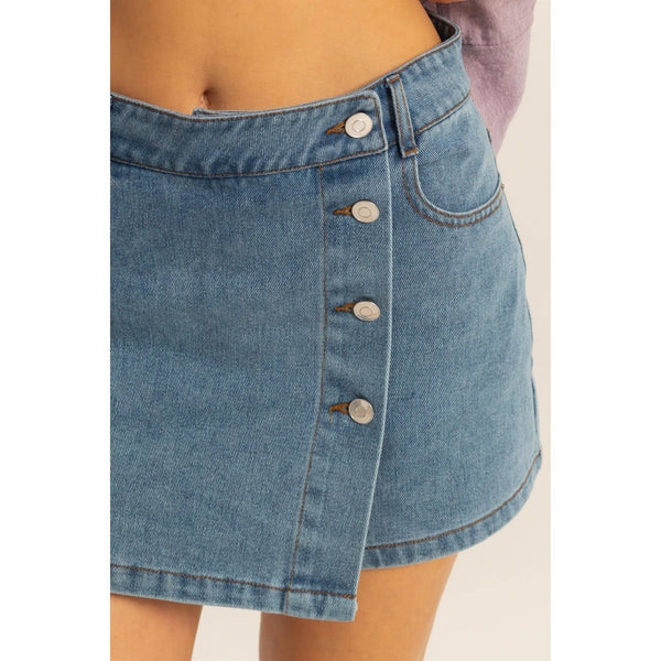 Enzyme Wash Buttoned Denim Skort