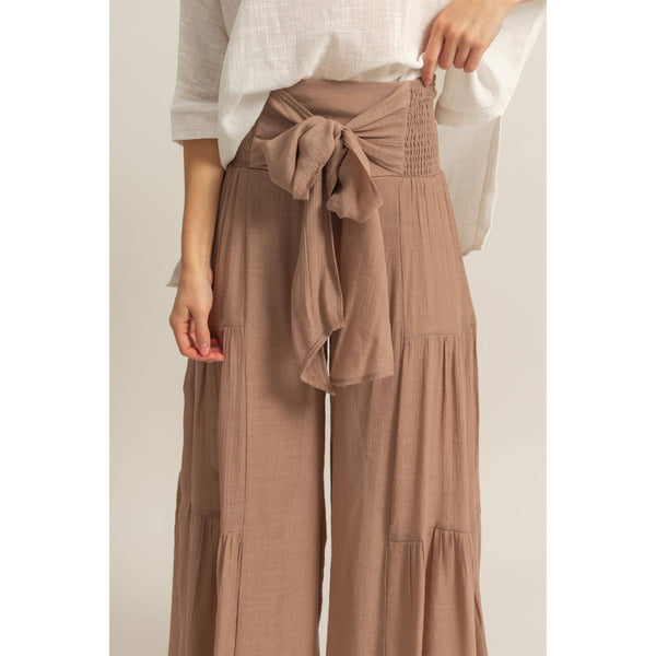 Front Tie Waist Tiered Palazzo Pants