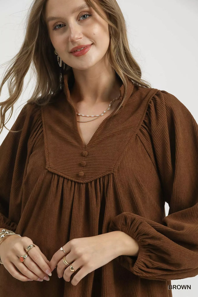 Umgee Corduroy Tiered Babydoll Dress Umgee Corduroy Tiered Babydoll Dress