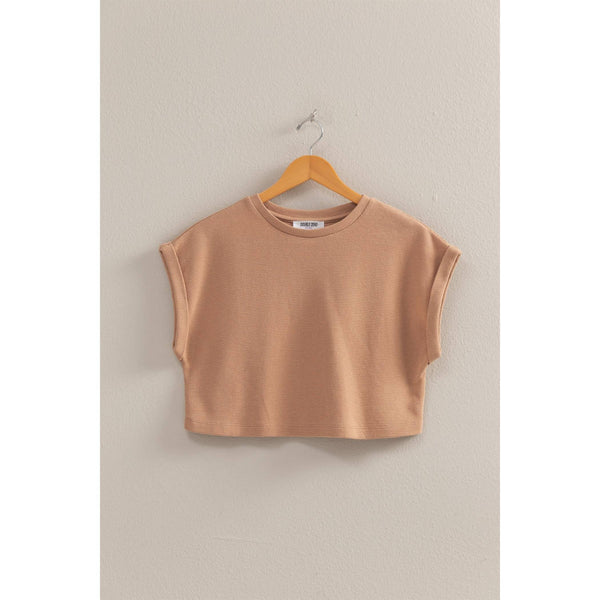 Waffled Knit Short Sleeve Crop Top