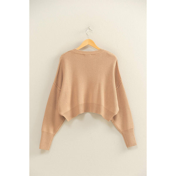 Ribbed Knit Oversized Cropped Sweater