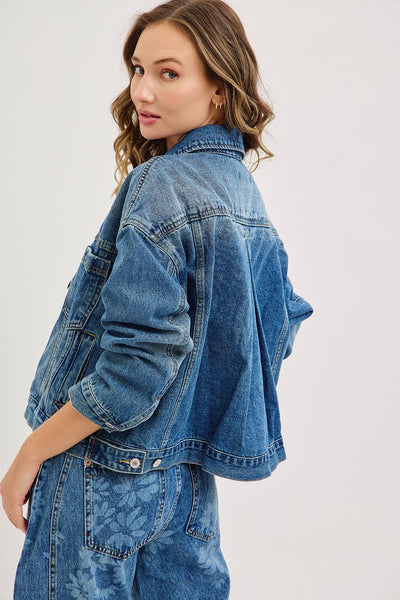 Floral Print Denim Barrel Jeans